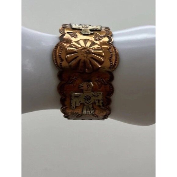 Vintage Native American Navajo Copper Thunderbird eagle Cuff Bracelet Sz 6.5” - Picture 12 of 16